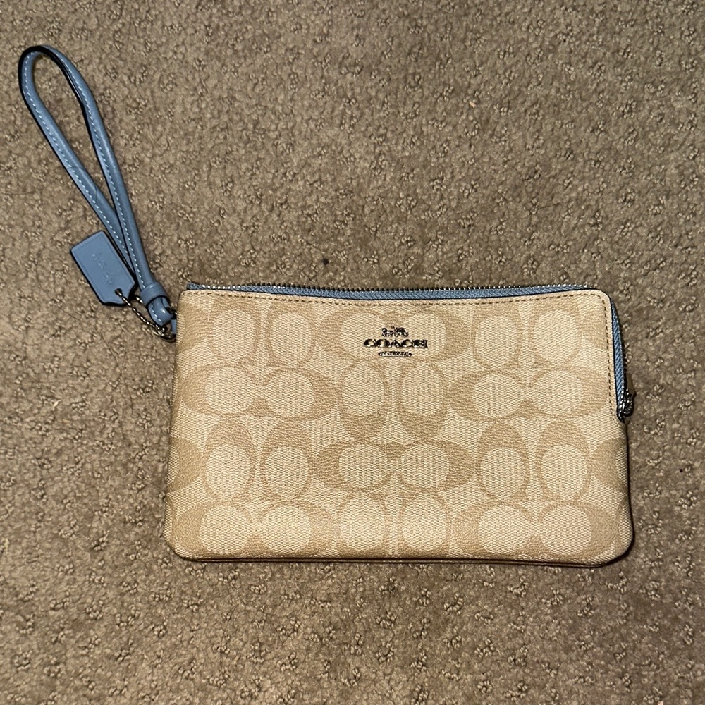 Coach Tan and Blue Wristlet
